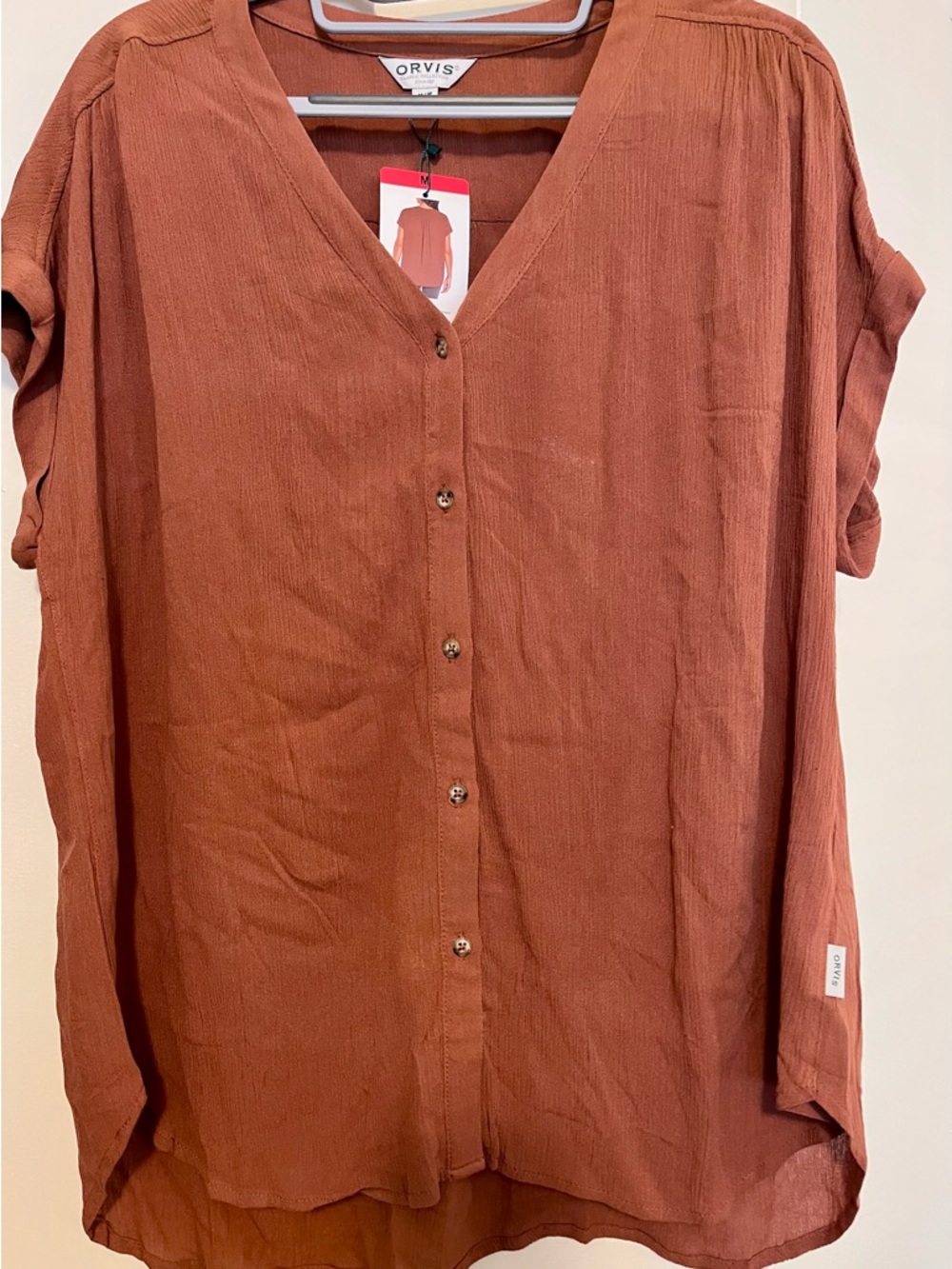 Orvis Women's Rust-Colored Button-Front V-Neck Shirt